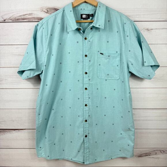 Rip Curl Mens Woven Short Sleeve Button Down Shirt Blue Size XL - Picture 1 of 8